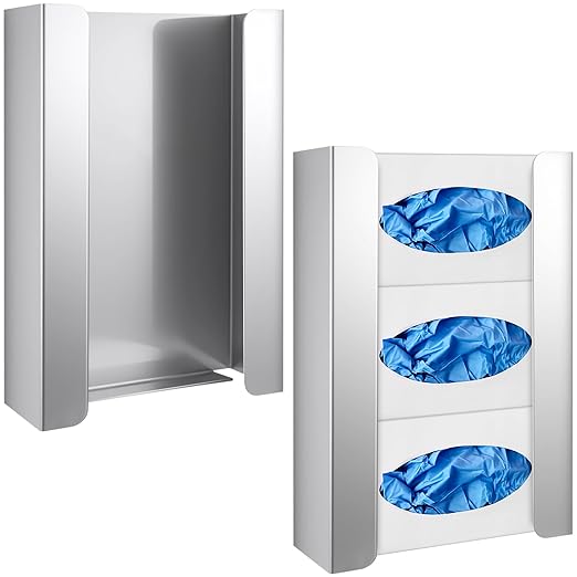 Blulu 2 Pack Glove Box Holder/Dispenser Stainless Steel Triple Wall Mounted Glove Box Organizer, 9.84"H x 14.96"W x 3.74"D