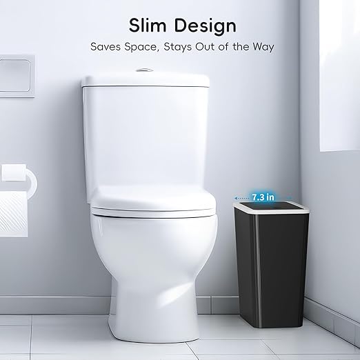 Small Trash Can, 3 Pack 4 Gallons Bathroom Garbage Can with Lid Press-Top, Small Waste Basket with Trash Bags, Slim Plastic Garbage Bin for Dorm, Office, Bedroom, Kitchen, Living Room （ Black ）