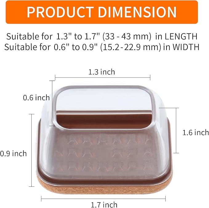 Ezprotekt 24 Pcs Rectangle Clear Silicone Chair Leg Floor Protectors Caps, Rectangle Felt Furniture Pads Covers Cups for Chair Table - Anti- Scratches and No Noise (Fit L :1.3-1.7", W: 0.6-0.9")