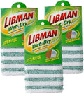 Libman Wet & Dry Microfiber Mop Refills | Dust Mop for Hardwood Floors | Wall Mop | Mops for Floor Cleaning | 3 Total Microfiber Mop Pads Included 10.5 in. x 6.5 in, Green & White
