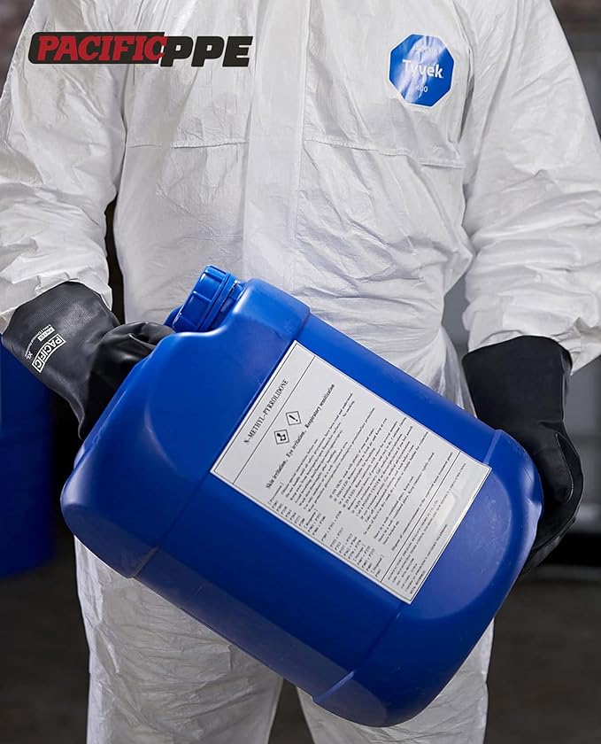 PACIFIC PPE Heavy Duty Latex Chemical Gloves, Strong Acid Resistance Rubber Gloves, Against Alkali and Oil, 22", 1 Pair