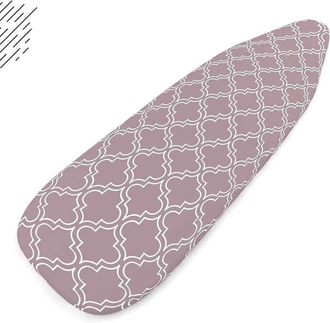 Encasa XO Ironing Board Cover and Pad 42"x14" - Thick 3mm Felt Padding, Drawstring Tightening & Lock, Easy Fit, Scorch & Stain Resistant, Fits Medium Ironing Board - Mauve Tiles