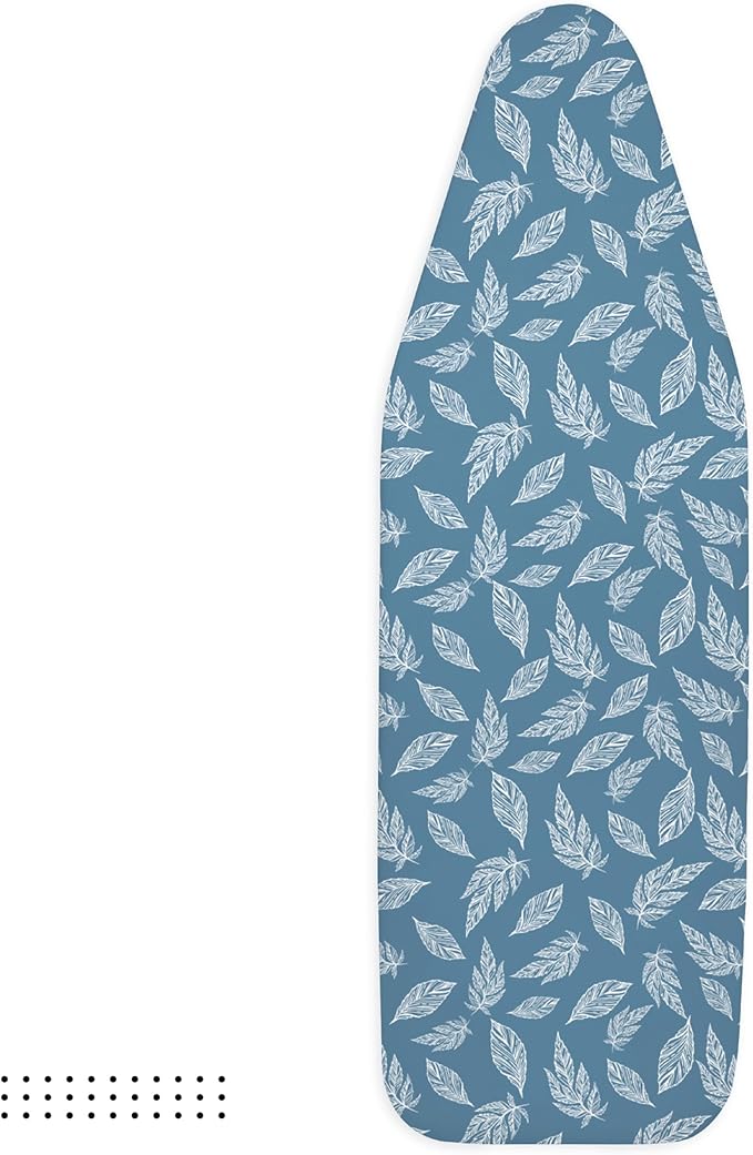 Encasa XO Ironing Board Cover and Pad 54"x15" - Thick 3mm Felt Padding, Drawstring Tightening & Lock, Easy Fit, Scorch & Stain Resistant, Fits Standard Large Ironing Board - Big Leaves Blue