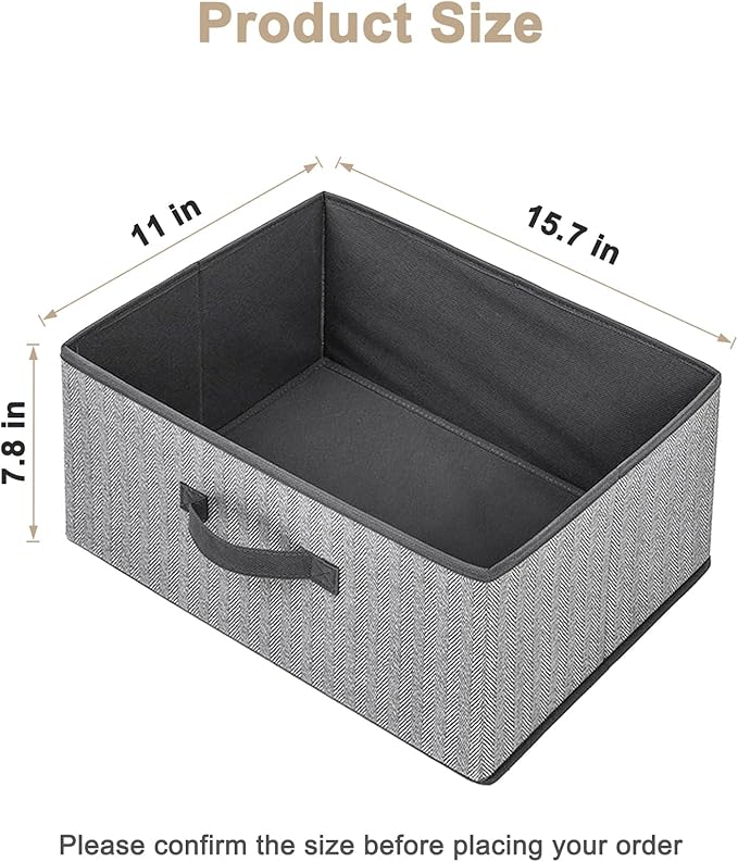 Storage Baskets, 15.7 Inch Woven Fabric Bins, Storage Cubes with Reinforced Handles, Organizer Bins for Closet Shelves, Foldable, for Toys, Clothes, Natural Beige (4PCS/Grey-15.7*11*7.8inch)