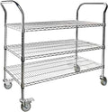 Northsky 3-Shelf Wire Utility Cart on Wheels, Chrome Finish Rolling Metal Shelving with Wheels, 550lb Capacity, 47" x 18" x 44.1", 3 Tier Rolling Cart for Kitchen Bar Storage Use