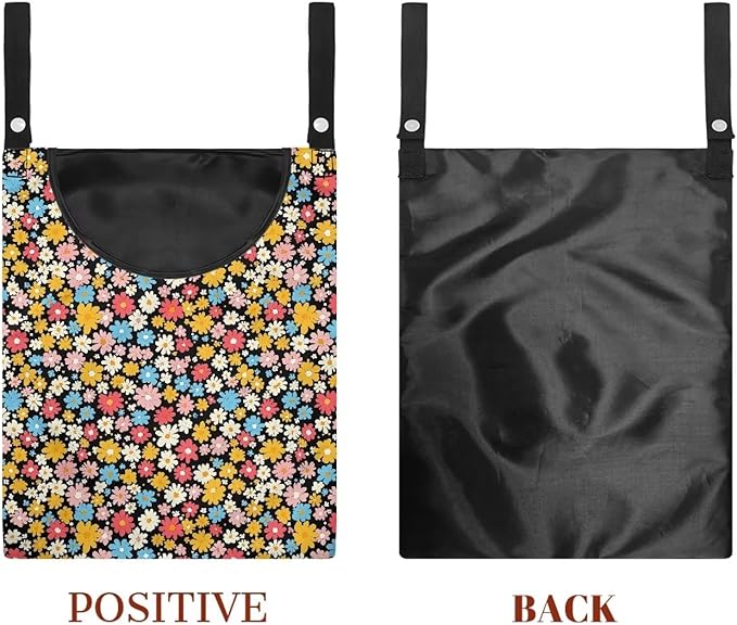 Clothes Pin Hanging Bag, Large Capacity Clothespin Bag with A Large Opening, Clothes Pin Hanging Bag Space-Saving Organize for Clothesline Outdoor - Hippie Flower Pattern