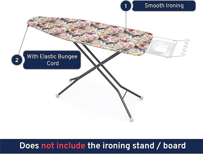 Encasa XO Ironing Board Cover and Pad 42"x14" - Free Silicone Iron Rest & Mesh Cloth - 4mm Felt, Medium Iron Board Cover with Padding - Heat Resistant, Non Slip Drawstring Wildflowers