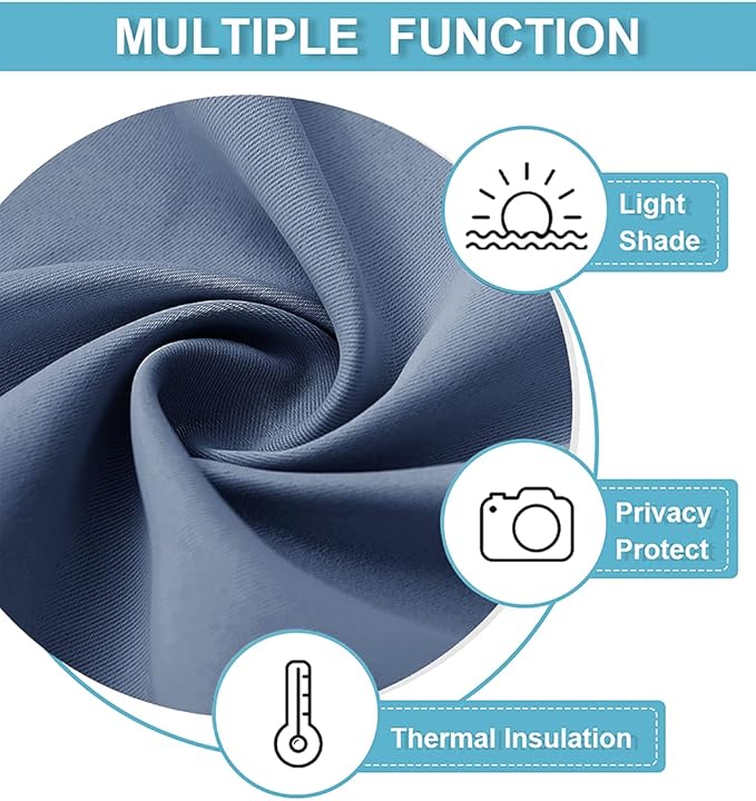 RYB HOME Short Blackout Curtains 36 inches, Solid Heavy Duty Small Window Treatment Room Darkening Privacy Draperies for Basement Bathroom Bedroom, Stone Blue, W42 x L36 inch, 2 Panels