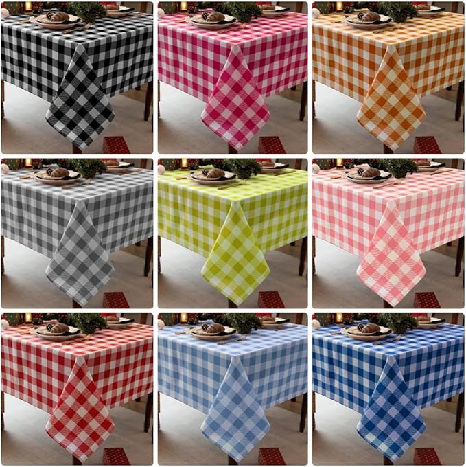 Waterproof Plaid Tablecloth Fabric - Square 58x58 Inch Classic Gingham Checker Table Cloth for Indoor/Outdoor Use - Buffalo Table Cover for Picnics, BBQs, and Parties