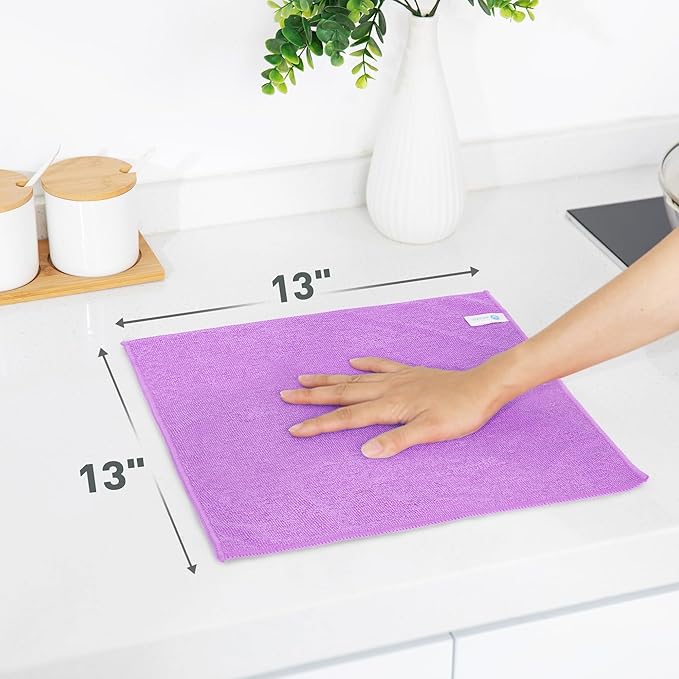 Purple Microfiber Cleaning Cloth, Ultra Soft Absorbent Microfiber Cleaning Rags for Housekeeping Cleaning Supplies, Lint Free Reusable Cleaning Cloths for House Washable, Pack of 12