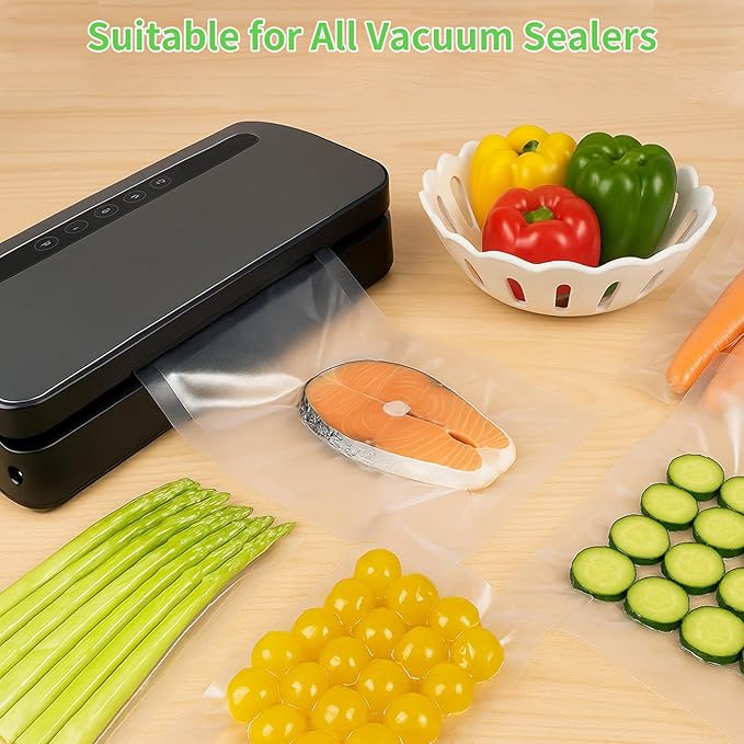 MakMeFre 300 Bags 100 of Each Size Gallon 11"x16" and Quart 8"x12" and Pint 6"x10" BPA Free Sous Vide Seal a Meal Commercial Grade Vacuum Seal PreCut Combo Pack Bag