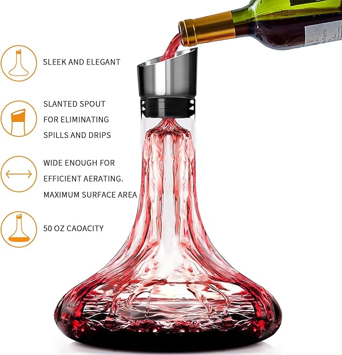 Wine Decanter Built-in Aerator Pourer, Wine Carafe with Aerator,Cleaning Beads and Cork Ball,100% Lead-free Crystal Glass Red Wine Aerator, Wine Gift for Men, Wine Accessories, 50 oz