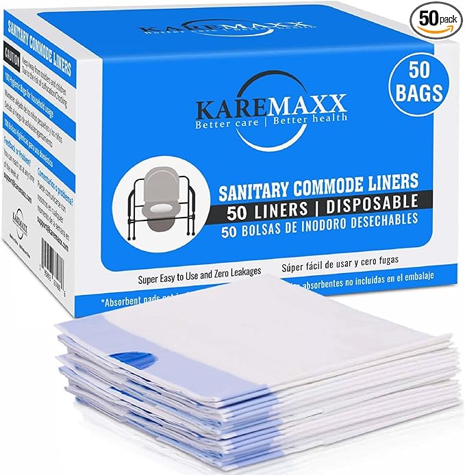 Disposable Potty liners - 50, Bed side commode Liners, Portable Toilet Bag, Potty Bags for Portable Toilet, Potty Chair Liners, Toilet Liners, Commode Bags - Leak Proof & Odorless