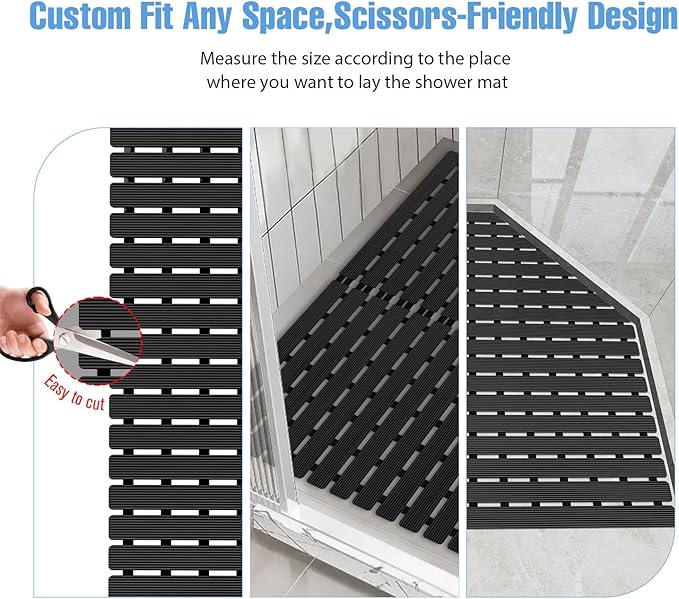 Shower Mat Non-Slip Bath Mat for Tub Floor & Stall with 200+ Suction Cups & Drain Holes, Quick Dry Machine Washable Bathtub Mat, Safe for Elderly& Baby, Bathroom Essentials 24x24 Inch (Black)