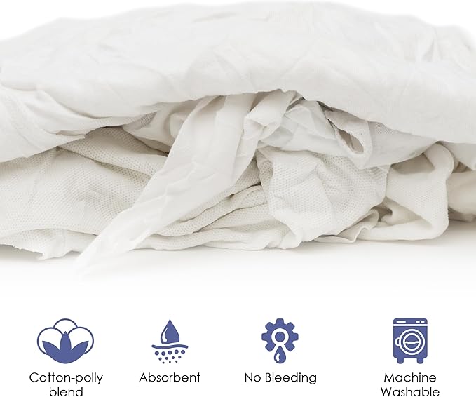 Huck & Terry White T-Shirt Bag of Rags (1 LB Bag), 100% Recycled Material, Cotton Blend Bar Mop, Reclaimed, Eco-Friendly Cloth, Cleaning & Painting Rags, Lint Free, Highly Absorbent