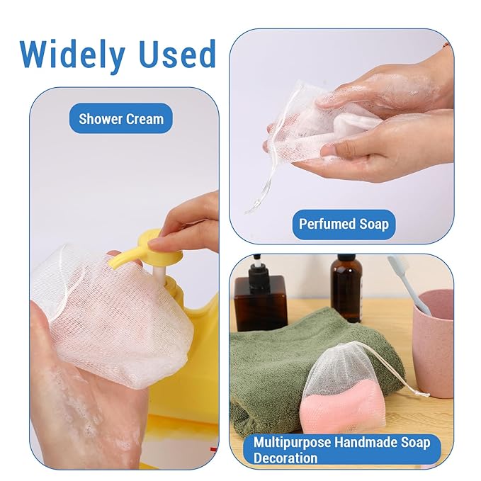 Mozeat Lens 20 PCS Exfoliating Mesh Soap Saver Pouch Bag Mesh Soap Bag Handmade Soaps Bubble Meshs Net Bags with Drawstring Meshs Foaming Net Soaps Sack Bags for Bath & Shower