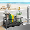 Sponge Holder for Kitchen Sink, Stainless Steel Sink Caddy with Auto Drain Tray, Kitchen Organizer with Towel Brush Holder for Countertop, Soap Dispenser Storage Accessories (Black Large)