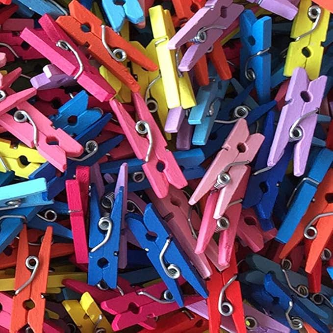 DurReus 50pcs Small Wood Clothes Pins Pegs Hangers Picture Display Art Crafts Clip Clamps String Wire Clothesline Party Office Decor Bright Blue