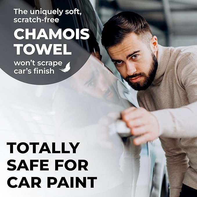 Premium XL Shammy Towel for Car - (34”x25”) - Super Absorbent Chamois Cloth - Spots and Scratch-Free - Reusable Car Drying Towels