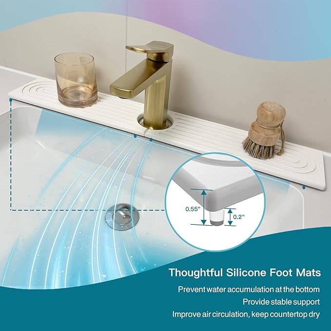 Faucet Mat for Kitchen Sink, Stone Drying Mat for Kitchen Counter, Stone Mat Bathroom, Kitchen Mat, Sink Mat, Water Absorbing Stone Tray for Sink, Bathroom Stone Mat(WHITE, 23.6 * 4")