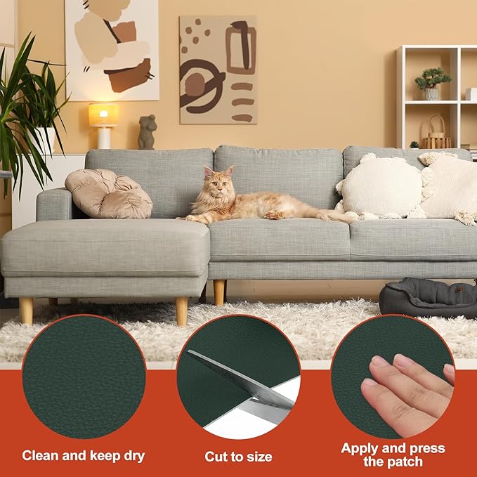 PATIKIL Leather Patches Tape for Furniture, 6.3 x 61 Inch Self Adhesive Vinyl Leather Repair Kit Cover Sheet for Couch, Sofa, Car Seats, Office Chair, Dark Green