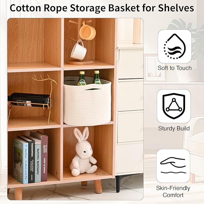 Woven Cotton Rope Storage Basket for Organizing, Cute Decorative Baskets for Gifts Empty, Organizer Bins for Dog Toy, Baby Laundry, 17“×13”×9.5“, Off White