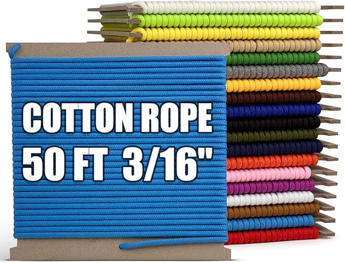 PerkHomy 500lb Cotton Rope 3/16" (5mm) 50 ft Multi Purpose Utility Diamond Braided Cord, Natural Cotton for Clothes Line Camping Crafting Flag Pole, Sky Blue