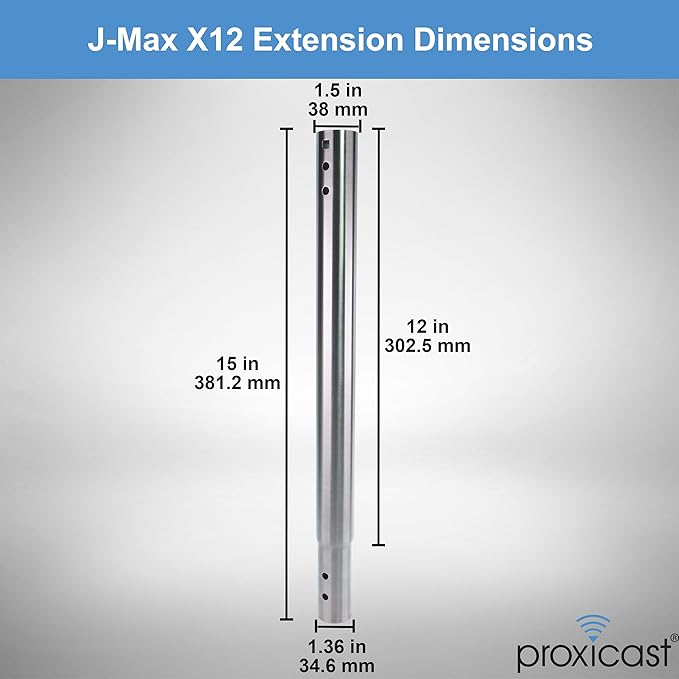12 inch Stainless Steel Extension Pole for Proxicast J-Max Antenna Mounts (ANT-800-X12)