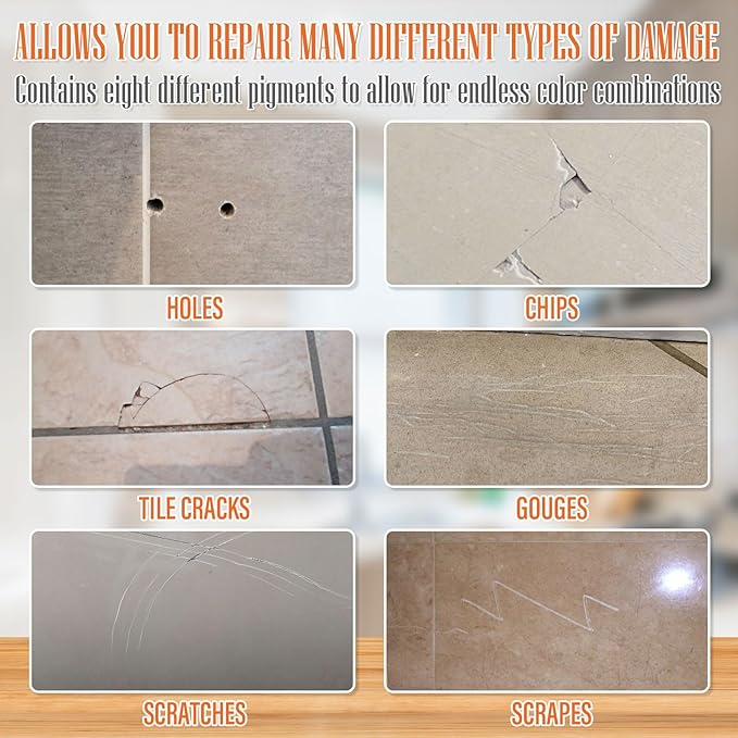 Tile Repair Kit, Ceramic Tile Repair Kit(Color Match), Porcelain Tile Chip Repair Kit with Super Strong Adhesion, Floor Tile Crack Repair Filler for Chips, Holes on Porcelain, Ceramic, Acrylic