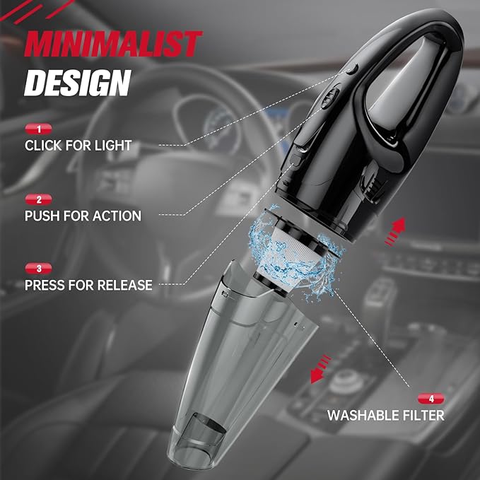 Handheld Vacuum Cordless Rechargeable, 1.65LBs Hand Held Vacuum Cordless, Car Vacuum Portable with LED, USB Charge, for Car/Home/Pet