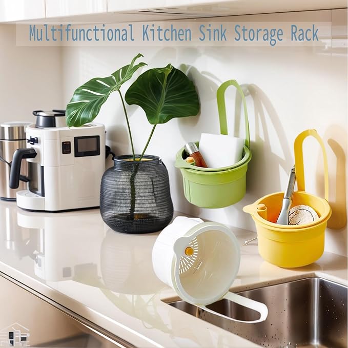 Faucet Hanging Strainer Kitchen Sink Food Waste Catcher Drain Basket, Plastic Kitchen Sink Strainer Automatic Dumping Draining Basket, Food Fruit Vegetable Drain Shelf Sink Storage Holder (Green)