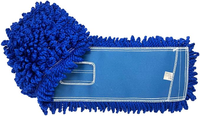 KLEEN HANDLER 18 Inch Microfiber Dust Mop Bulk Pack of 12, Large Washable Commercial Mop Head Replacement, Sweeper, Janitorial Supplies, Blue