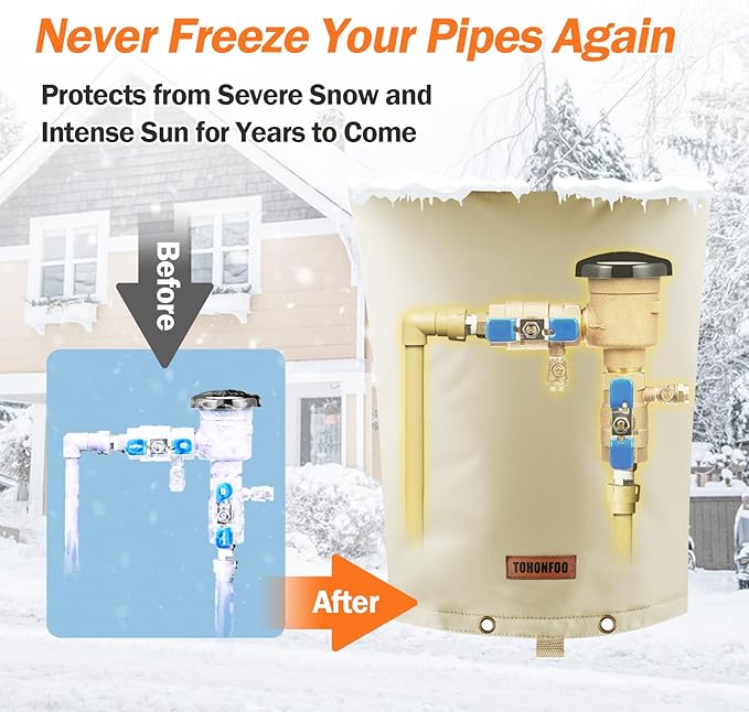 Backflow Preventer Pipe Insulation Cover (5°F) - Irrigation Sprinkler Valve Insulated Pouch - Water Well Pump Cover - Sturdy 5 Layers for Winter Freeze Protection, 14" W x 18" H, Beige