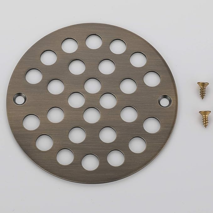 4-Inch Screw-in Shower Strainer Drain Cover Replacement Floor Strainer (Antique Brass)