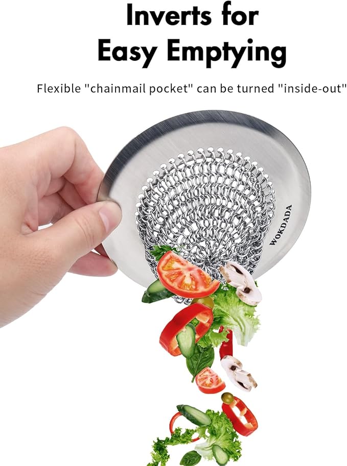 2 Pcs Sink Drain Strainer: Anti-Slip Flexible Chainlink, 304 Stainless Steel. Upgraded Clog-Free Kitchen Version, Easy-Clean Catcher for Garbage Disposal