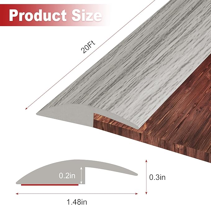 20Ft Carpet Floor Transition Strip, Self Adhesive Floor Edging Trim Strip, PVC Threshold Cover for Doorway, Floor Divider Strip Suitable for Threshold Height Less Than 5 mm - Gray Forest