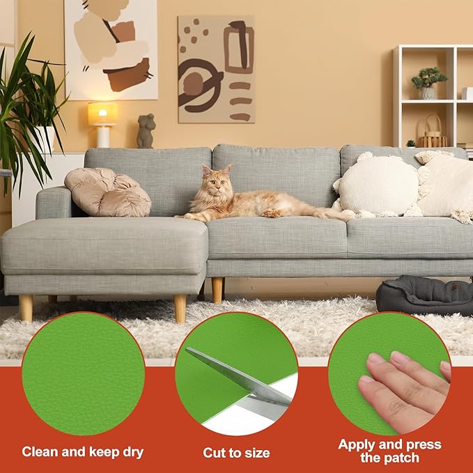 PATIKIL Leather Patches Tape for Furniture, 6.3 x 61 Inch Self Adhesive Vinyl Leather Repair Kit Cover Sheet for Couch, Sofa, Car Seats, Office Chair, Grass Green