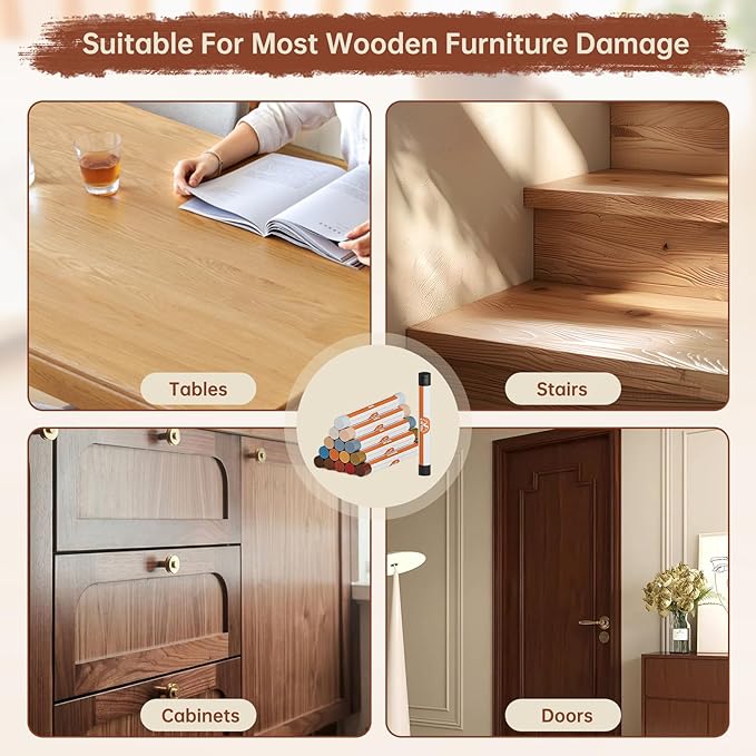 A-HEYIDA Wood Filler Sticks -16 Colors Wax Crayons for Furniture Scratch & 8 Colors Wood Touch-up Markers for Repair Any Scratches, Scuffs, Cracks and Nail Holes on Furniture,Floors,Doors,Cabinets