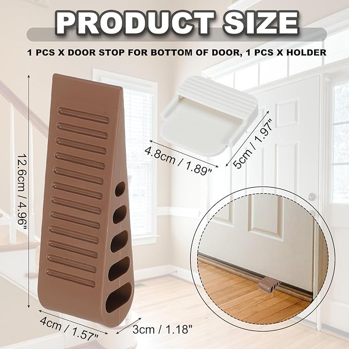 PATIKIL Rubber Door Stoppers for Bottom of Door, Door Wedge Stopper with Holder Sturdy Stackable Doorstop Wall Protector for Home Office Floor Concrete Tile, Brown