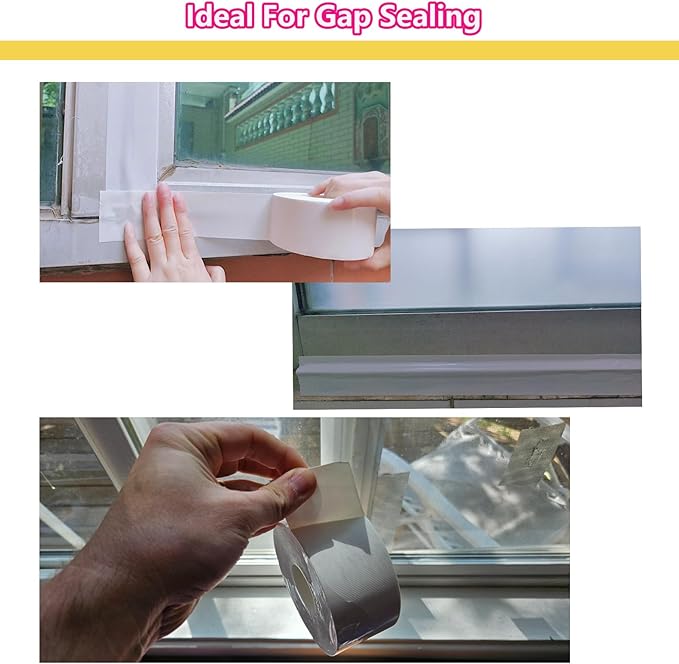 White Window Weather Sealing Tape 2Inch X 65Ft,Window AC Seal Air Conditioner Sealing Tape,Residue-Free for Keep Out Drafts Cold Air Rain Dust Smog