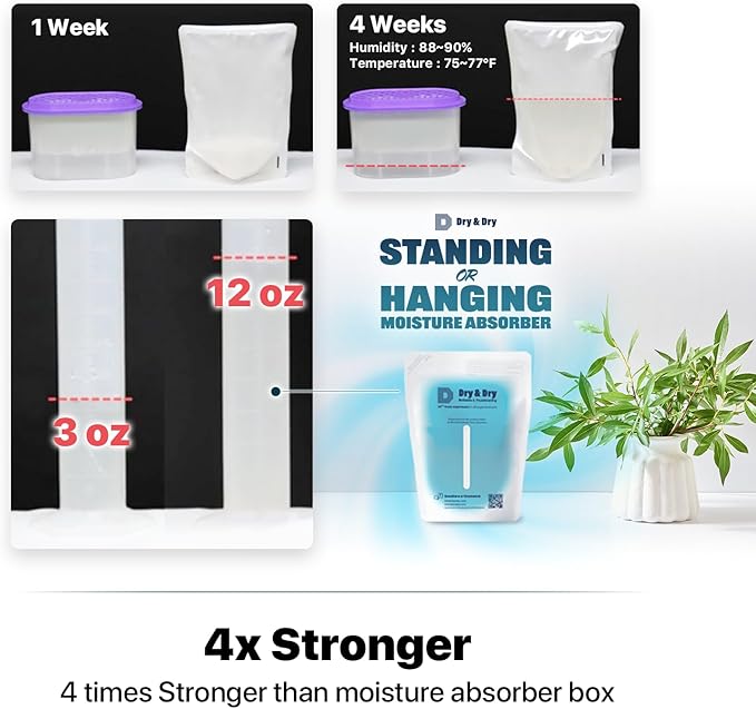 Dry & Dry 100 Packs Hybrid Moisture Absorbers & Musty Odor Eliminator Dehumidifier to Control Excess Moisture for Basements, Closets, Bathrooms, Laundry Rooms. Moisture Absorbers