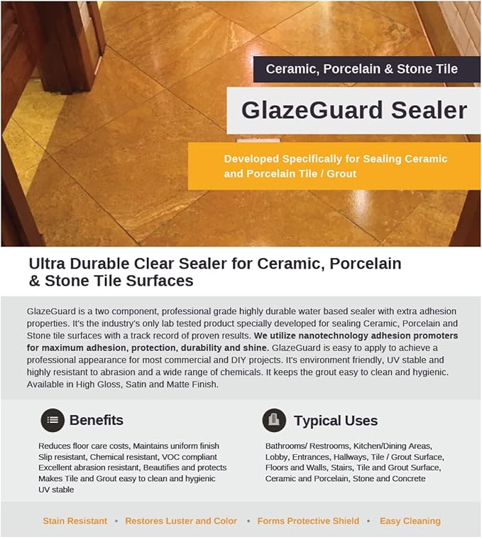CoverTec GlazeGuard Matte Natural Look Ceramic, Porcelain Tile Grout Sealer, Flat Finish, 2 Part Kit, 0.75 Gal