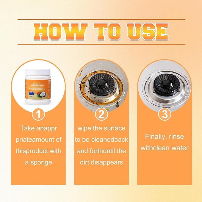 Multi-Purpose Powerful Cleaner for Kitchen,Heavy Kitchen Duty Degreaser,3 In 1 Stainless Coconut Oil Cleaning Paste,All-Purpose Cleaner Removes Stains