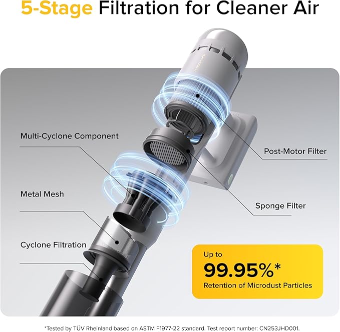 roborock H60 Cordless Stick Vacuum Cleaner, 115AW Suction Power, 60-Min Runtime, 90° Bendable Tube, Dust-Revealing LED, Anti-Tangle Cordless Vacuum Cleaners for Home, Carpets, Hard Floors & Pet Hair