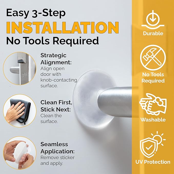 Ducki Door Stop Wall Protector | Self Adhesive Door Knob Wall Protectors from Door Knobs | Rubber Door Stoppers for Wall Damage & Noise | Durable, Shock Absorbent & Discreet | 6 Pack Clear Door Stops