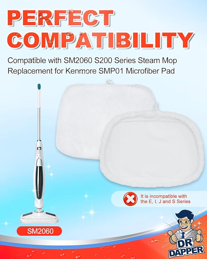 DR DAPPER 6 Pack SMP01 Steam Mop Pads Compatible with Kenmore SM2060 S200 Series – Floor Mops with Washable Pads, Multi-Surface Steam-Mop for Tile Vinyl Hardwood Floors