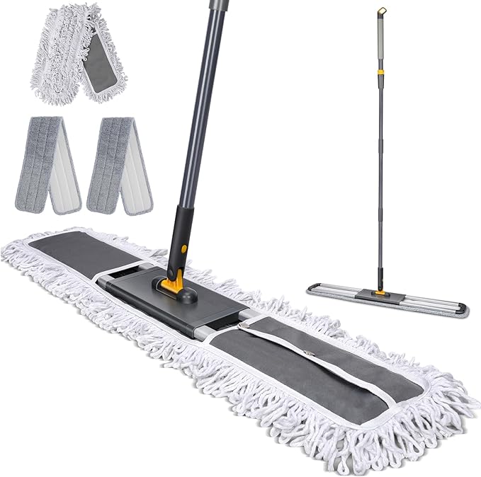 MASTERTOP Commercial Mop, 36'' Large Dust Mop,Heavy Duty Industrial Push Mops with 3 Reusable Microfibre Pads & 62'' Adjustable Handle for Home,Hotel,Mall,Warehouse