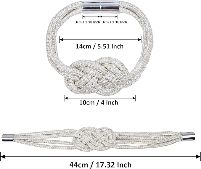 2 Pack Magnetic Curtain Tiebacks, Hand Weave Rope Knot Decorative Curtain Holdbacks for Home & Office Thin Window Drapery (Beige,2P)