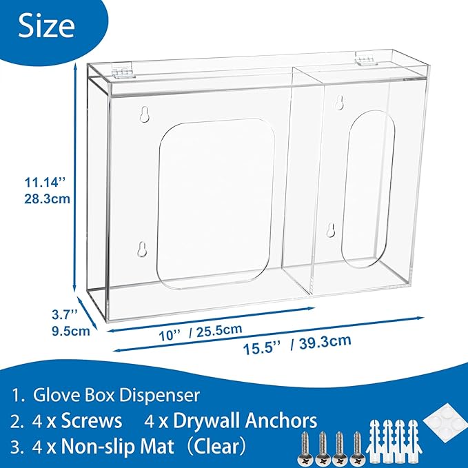 SEANADO Acrylic Disposable Glove Holder for Wall Mount or Tabletop , Clear Glove Box Organizer Rack Dispenser with Lid for Tissues, Beard Cover, Face Masks, Bags,Hairnet and Shoe Covers