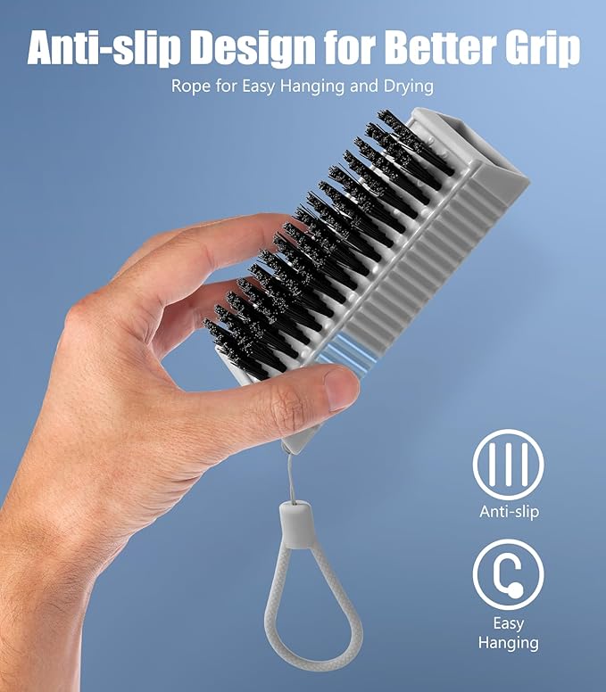 Nail Brush for Cleaning Fingernails, 2Pack Heavy Duty Nail Brushes Remove Dirt and Paint Fingernail Brush Deep Cleaning Mechanical Nail Scrub Brush Two-Sided with Hanging Rope, Grey